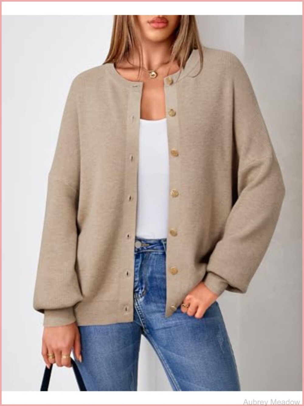 Wool Blend Gold Button Cardigan Ribbed Oversized - Picture 2 of 6